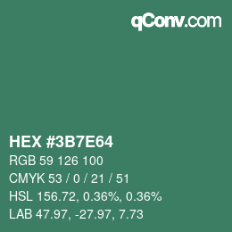 カラーコード: HEX #3B7E64 | qconv.com