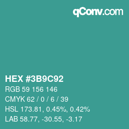 カラーコード: HEX #3B9C92 | qconv.com