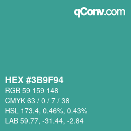 カラーコード: HEX #3B9F94 | qconv.com