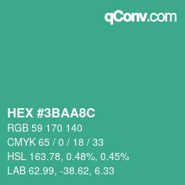 カラーコード: HEX #3BAA8C | qconv.com