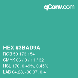 カラーコード: HEX #3BAD9A | qconv.com