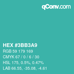 カラーコード: HEX #3BB3A9 | qconv.com