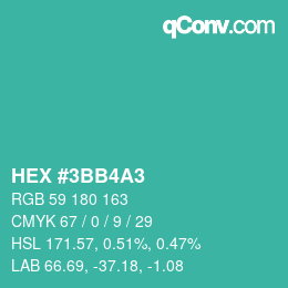 カラーコード: HEX #3BB4A3 | qconv.com