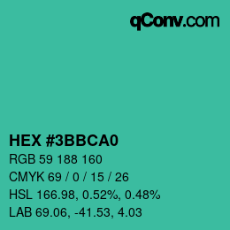 Color code: HEX #3BBCA0 | qconv.com