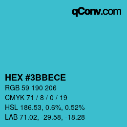 Color code: HEX #3BBECE | qconv.com