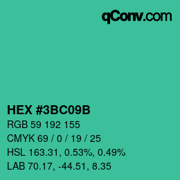 Color code: HEX #3BC09B | qconv.com