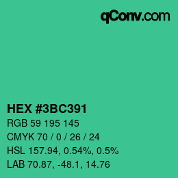 カラーコード: HEX #3BC391 | qconv.com