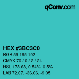 Color code: HEX #3BC3C0 | qconv.com