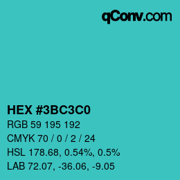 カラーコード: HEX #3BC3C0 | qconv.com
