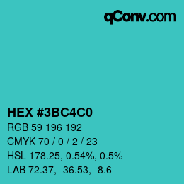 Color code: HEX #3BC4C0 | qconv.com