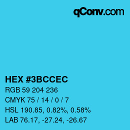 Color code: HEX #3BCCEC | qconv.com
