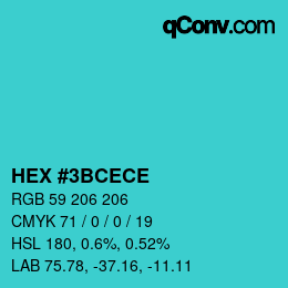 Farbcode: HEX #3BCECE | qconv.com
