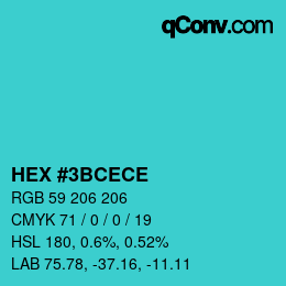 Color code: HEX #3BCECE | qconv.com