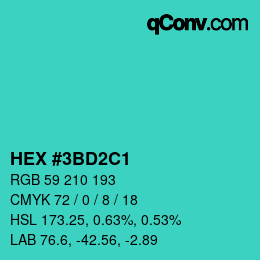 Farbcode: HEX #3BD2C1 | qconv.com