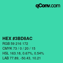Color code: HEX #3BD8AC | qconv.com