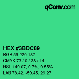 カラーコード: HEX #3BDC89 | qconv.com