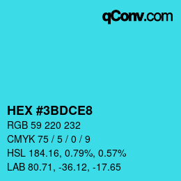 Farbcode: HEX #3BDCE8 | qconv.com