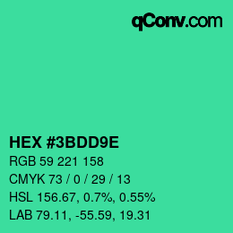 Color code: HEX #3BDD9E | qconv.com