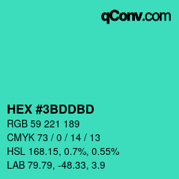 Farbcode: HEX #3BDDBD | qconv.com