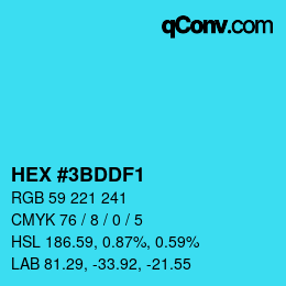 Color code: HEX #3BDDF1 | qconv.com