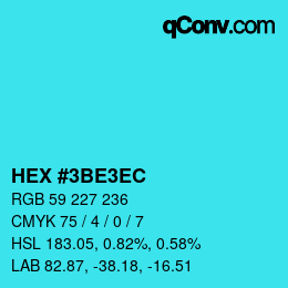 Color code: HEX #3BE3EC | qconv.com