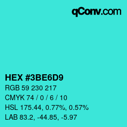 Color code: HEX #3BE6D9 | qconv.com