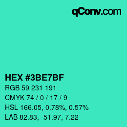 Color code: HEX #3BE7BF | qconv.com