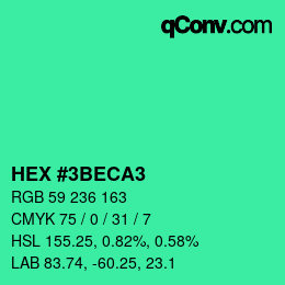 カラーコード: HEX #3BECA3 | qconv.com