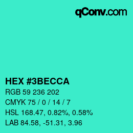 カラーコード: HEX #3BECCA | qconv.com