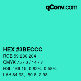 Color code: HEX #3BECCC | qconv.com