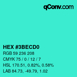 Color code: HEX #3BECD0 | qconv.com