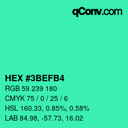 カラーコード: HEX #3BEFB4 | qconv.com