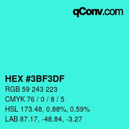 Color code: HEX #3BF3DF | qconv.com