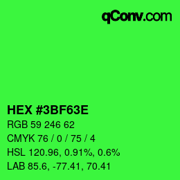 Color code: HEX #3BF63E | qconv.com