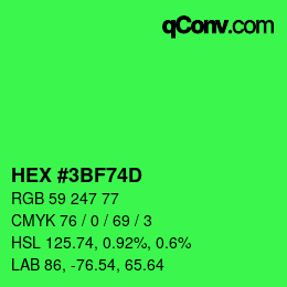 Color code: HEX #3BF74D | qconv.com