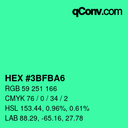 カラーコード: HEX #3BFBA6 | qconv.com