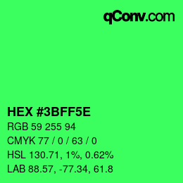 Farbcode: HEX #3BFF5E | qconv.com