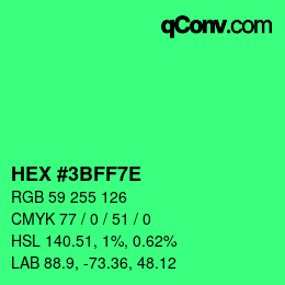 Color code: HEX #3BFF7E | qconv.com