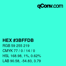 Color code: HEX #3BFFDB | qconv.com