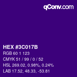 Color code: HEX #3C017B | qconv.com