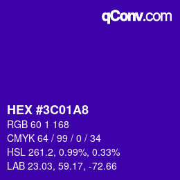 Color code: HEX #3C01A8 | qconv.com