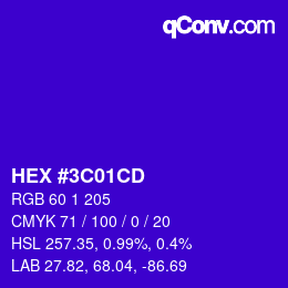 Color code: HEX #3C01CD | qconv.com