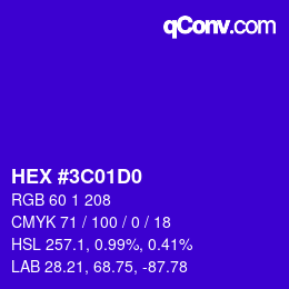 Color code: HEX #3C01D0 | qconv.com
