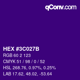 Color code: HEX #3C027B | qconv.com