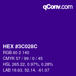 Color code: HEX #3C028C | qconv.com