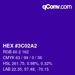 Color code: HEX #3C02A2 | qconv.com