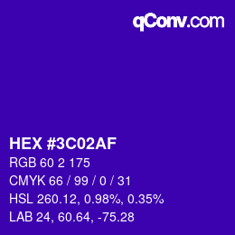 Color code: HEX #3C02AF | qconv.com