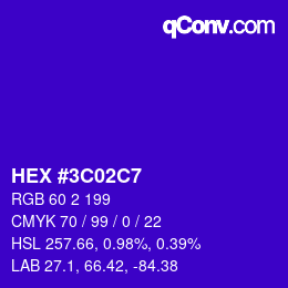 カラーコード: HEX #3C02C7 | qconv.com