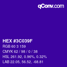 Color code: HEX #3C039F | qconv.com