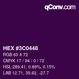 Farbcode: HEX #3C0448 | qconv.com